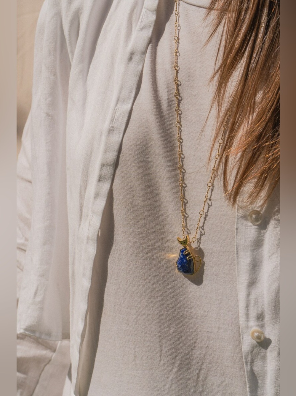 Handmade Afghan Lapis Lazuli Cat Pendant Necklace NWT - Picture 2 of 11
